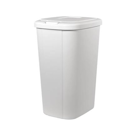 13 Gallon Kitchen Trash Can with Lid, Heavy-Duty Plastic Garbage Bin, Odor-Proof & Leak-Proof Design for Home, Office, or Bathroom (white).