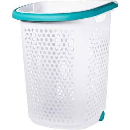 Heavy-Duty Plastic Rolling Clothes Laundry Basket with Wheels & Pop-up Handle - Ventilated Design, Large Capacity, Easy-Clean for Home/Laundry Room
