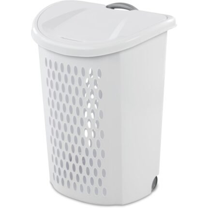 Plastic Rolling Clothes Laundry Basket with Wheels & Retractable Handle -Heavy-Duty storage with lid, Ventilated Design, Large Capacity, Easy-Clean for Home/Laundry Room